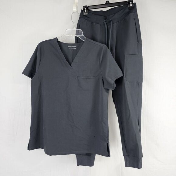 Mandala Scrub Set Women's Size S/XS Drawstring Pockets Bottom Medical Nurse Gray - Picture 1 of 9